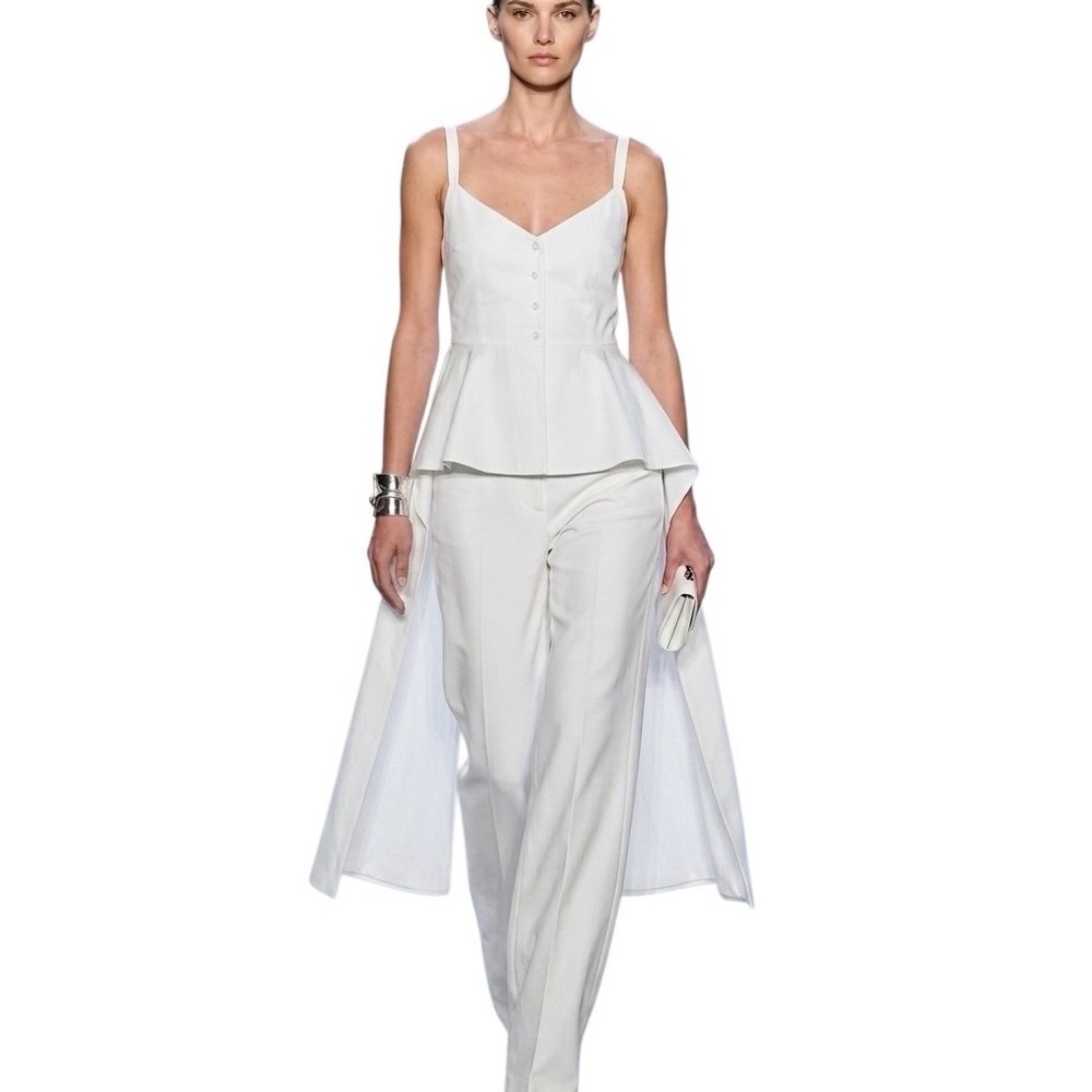Del Core Designer White High-Low Peplum Chic Top with Train Italian 44 US 8/10